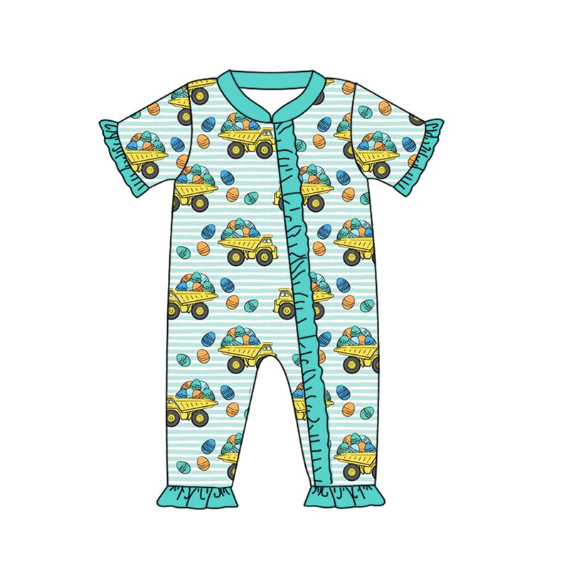 Baby Girls Eggs Tractor Short Sleeve Zip Tractor Rompers preorder(moq 5)