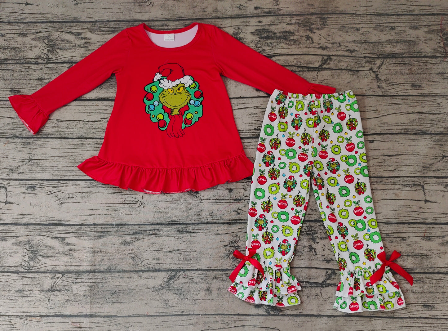 Baby Girls Green Frog Tunic Top Bow Ruffle Pants Clothes Sets