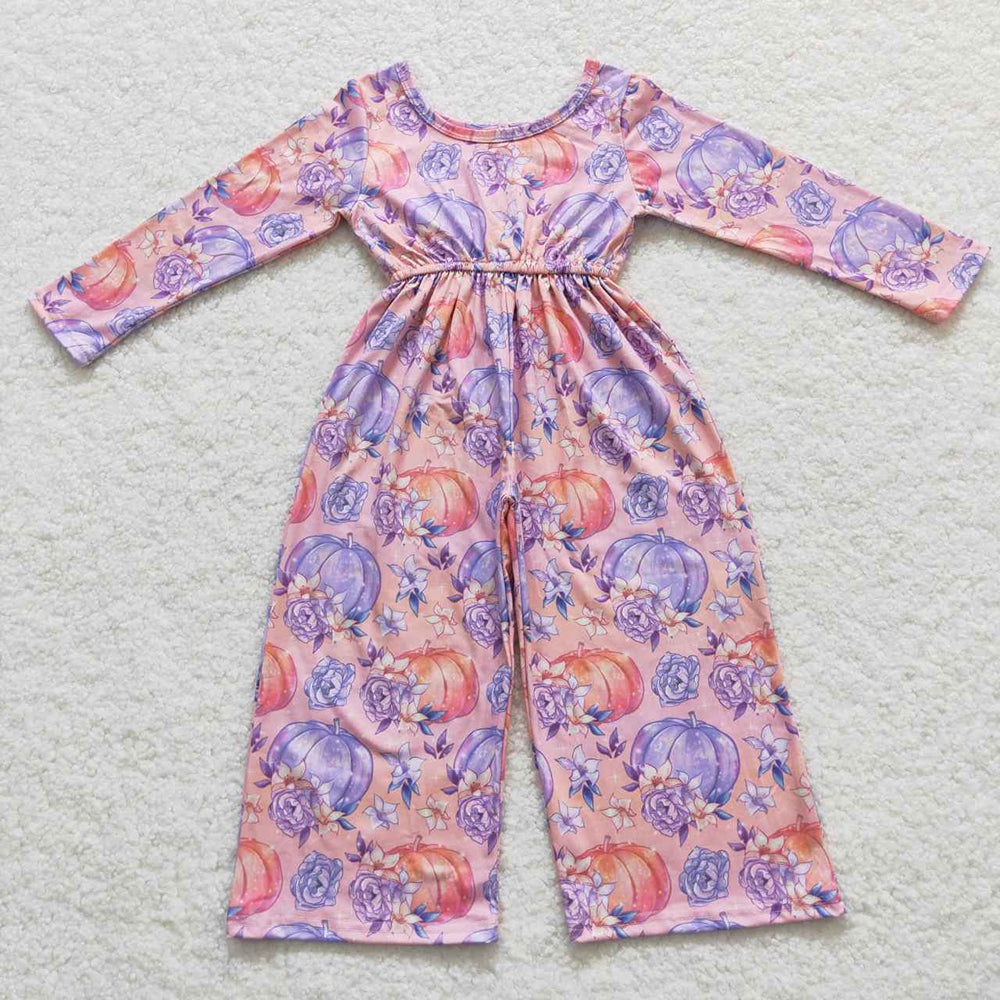 Baby Girls Fall Pumpkin Long Sleeve Purple Jumpsuits