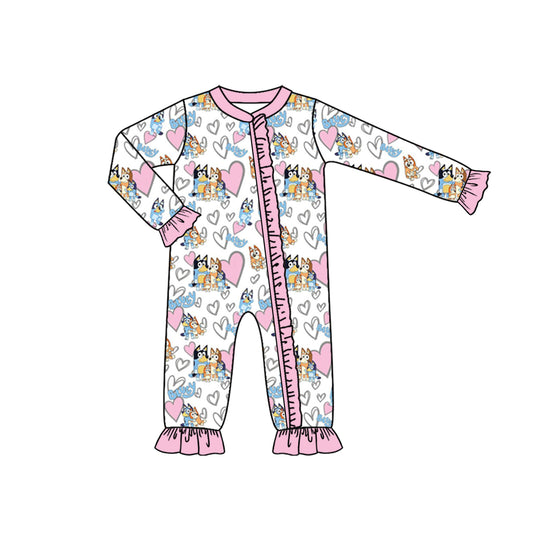 Baby Girls Valentines Pink Dogs Long Sleeve Rompers preorder(moq 5)