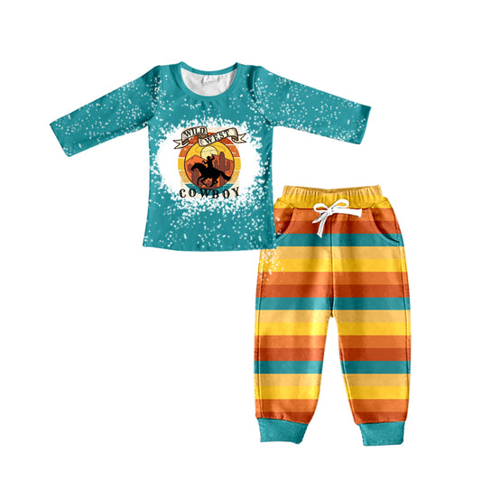 Baby Boys Wild West Rodeo Shirts Top Pants Pajamas Clothes Sets preorder(moq 5)