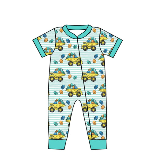 Baby Boys Eggs Tractor Short Sleeve Zip Tractor Rompers preorder(moq 5)