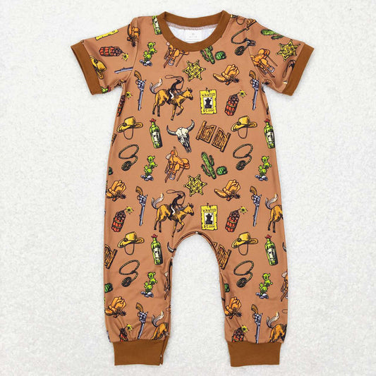 Baby Infant Boys Summer Western Rodeo Cow Skull Rompers