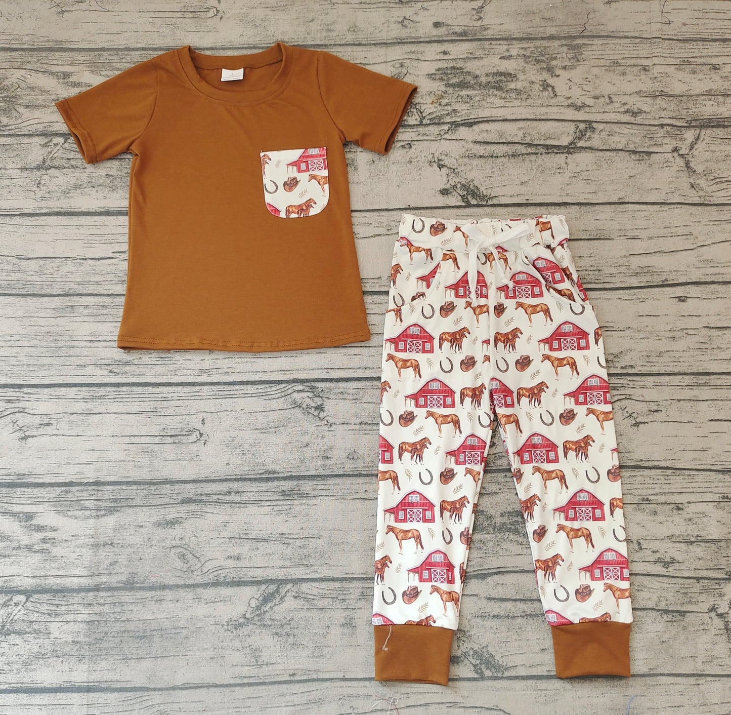 Baby Boys Farm Horse Pocket Shirt Pants Clothes Sets