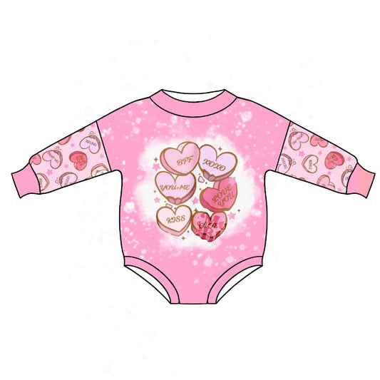 Baby Girls Valentines Pink Kiss Hearts Long Sleeve Rompers preorder(moq 5)