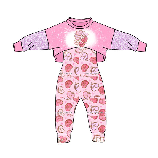 Baby Girls Valentines Kiss Hearts 2pcs Jumpsuits Clothes Sets Sets preorder(moq 5)