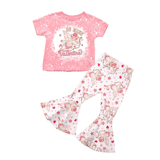 Baby Girls Be Mine Pink Shirts Top Bell Pants Clothes Sets preorder(moq 5)