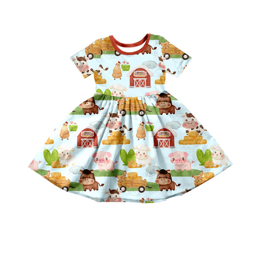 Baby Girls Farm House Cows Short Sleeve Twirl Dresses preorder(moq 5)