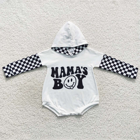 Mama's Boy Baby Kids Black Checkered Hooded Long Sleeve Rompers