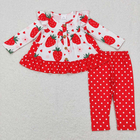 Baby Girls Boutique Strawberry Pocket Top Polka Dots Legging Clothes Sets