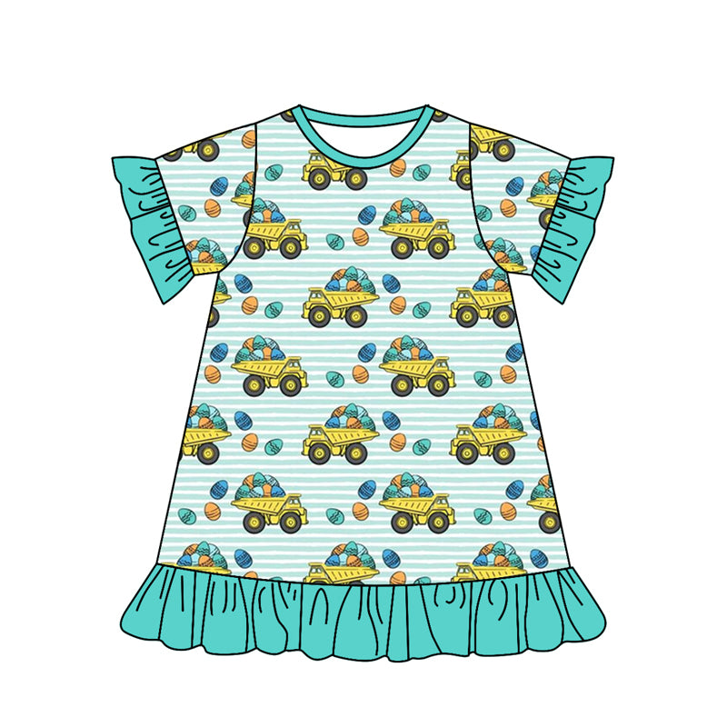 Baby Girls Short Sleeve Ruffle Eggs Tractors Knee Length Dresses preorder(moq 5)