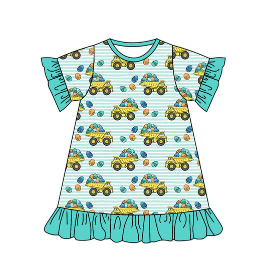 Baby Girls Short Sleeve Ruffle Eggs Tractors Knee Length Dresses preorder(moq 5)