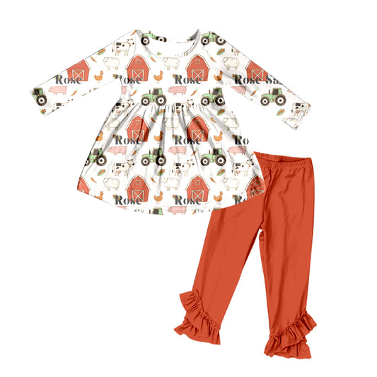 Baby Girls Red Ruffle Farm House Top Pants Clothes Sets preorder(moq 5)