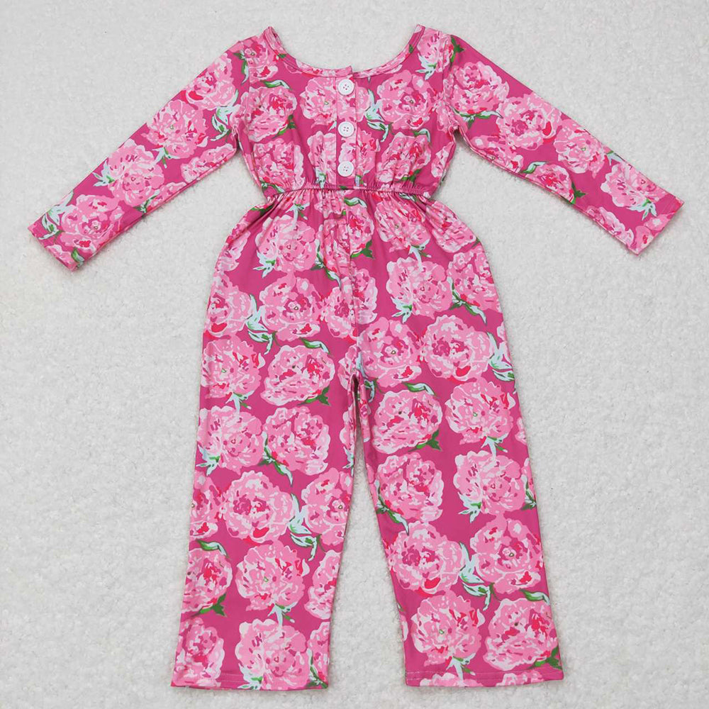 Baby Girls Pink Flowers Long Sleeve Bell Bottom Jumpsuits