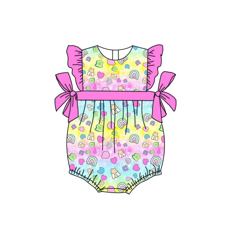 Baby Girls St Patrick Day Rainbow Bows Rompers preorder(moq 5)