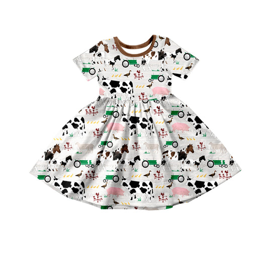 Baby Girls Farm Cows Short Sleeve Twirl Dresses preorder(moq 5)