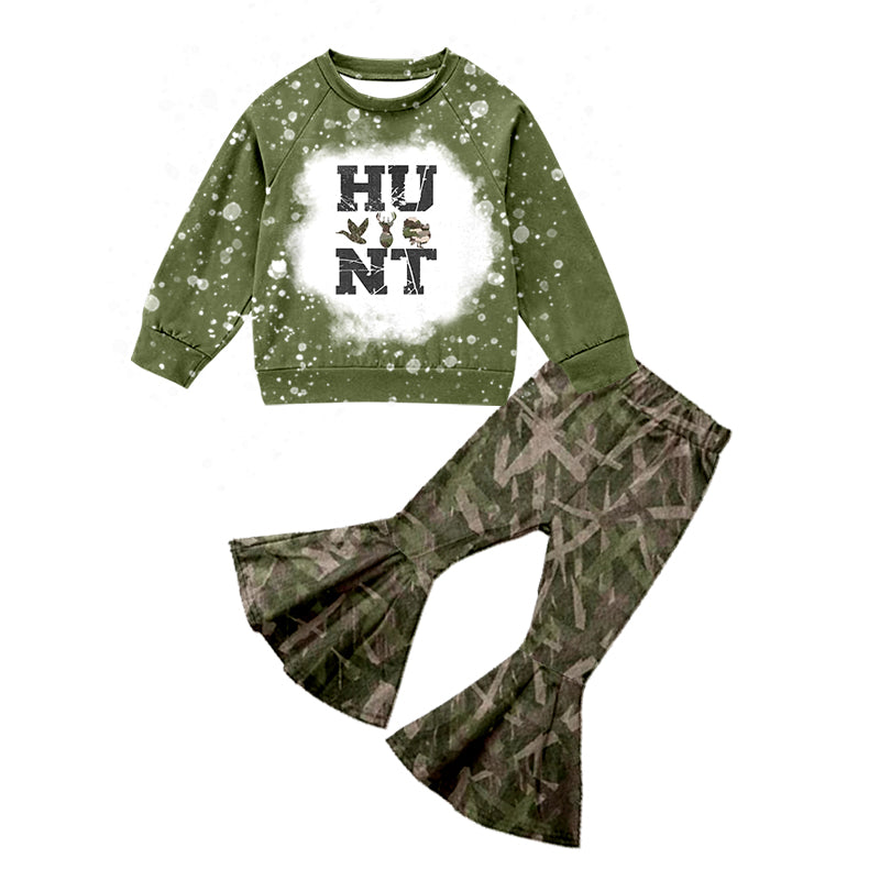 Baby Girls Hunting Long Sleeve Top Camo Bell Pants Clothing Sets preorder(moq 5)