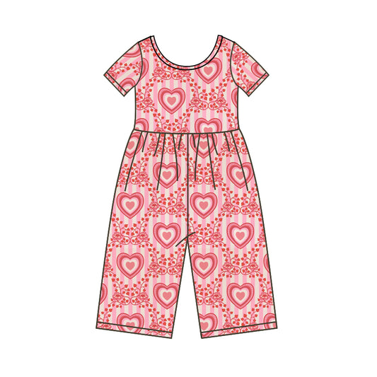 Baby Girls Short Sleeve Valentines Red Hearts Short Sleeve Jumpsuits Preorder(moq 5)