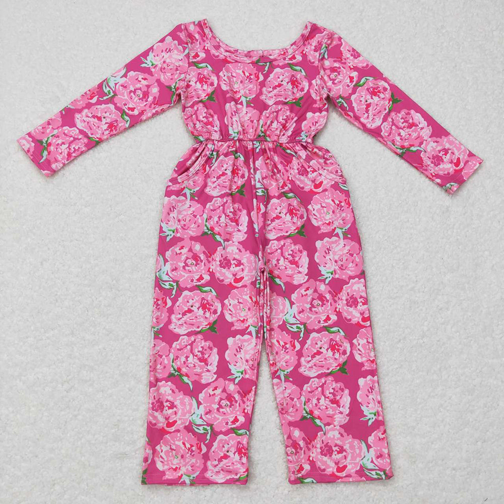 Baby Girls Pink Flowers Long Sleeve Bell Bottom Jumpsuits