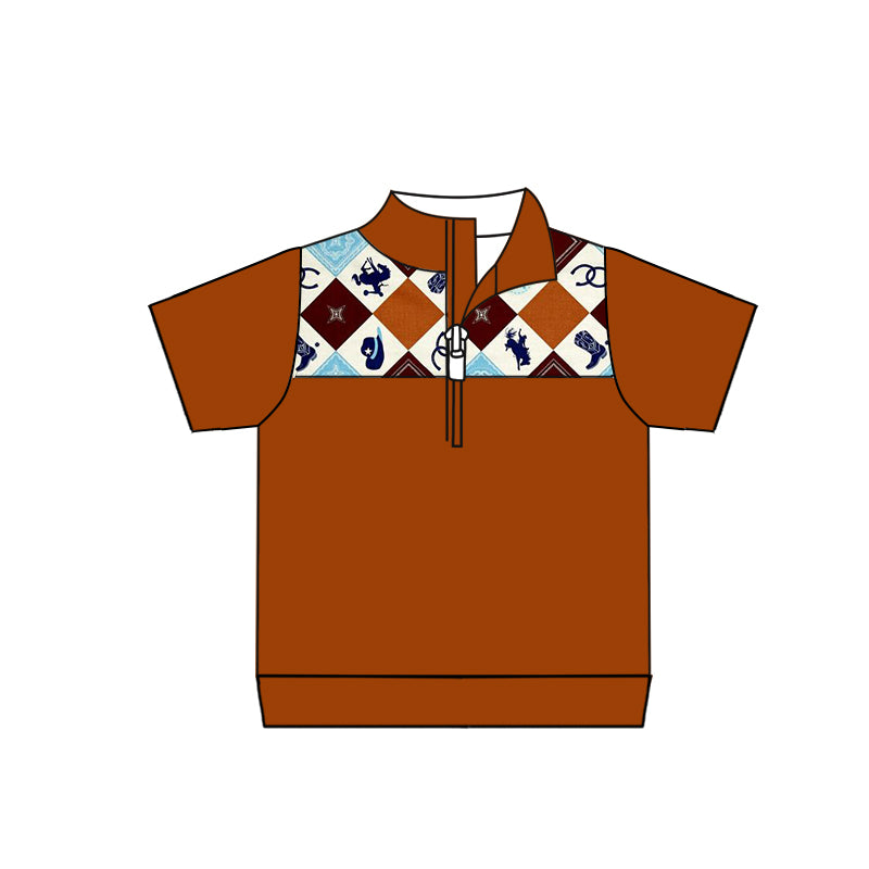 Baby Boys Horse Aztec Short Sleeve Zip Tee Shirts Tops Preorder(moq 5)