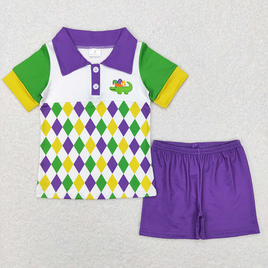 Baby Boys Mardi Gras Alligator Shirt Shorts Clothing Sets