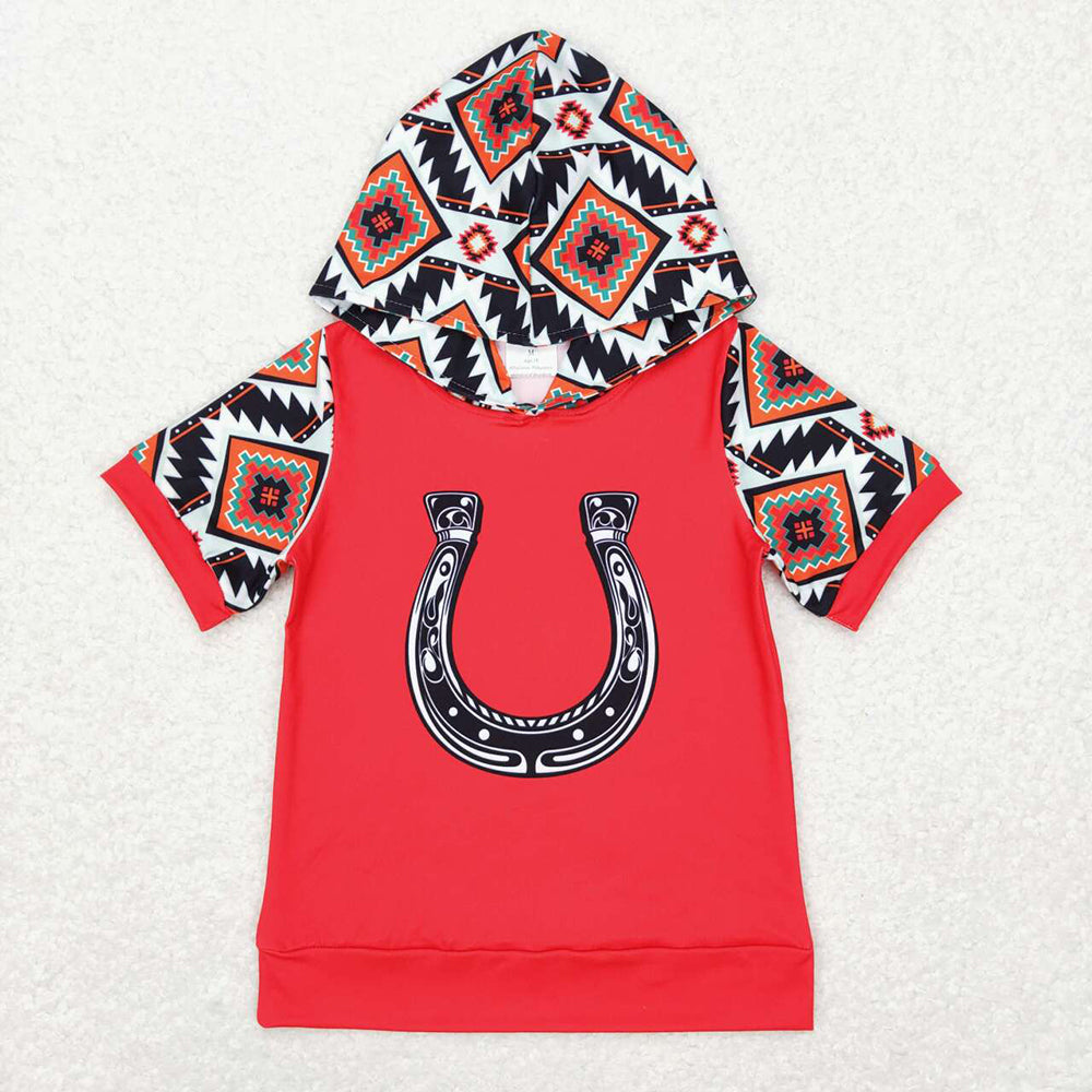 Baby Kids Western Red Horse Shoes Hooded Tops