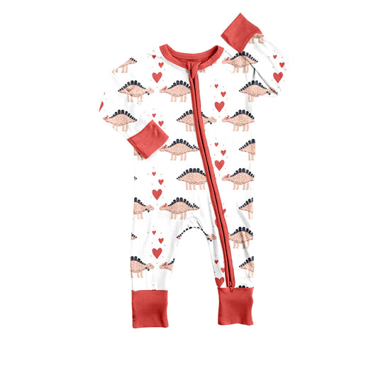 Baby Boys Valentines Dinosaur Long Sleeve Rompers preorder(moq 5)