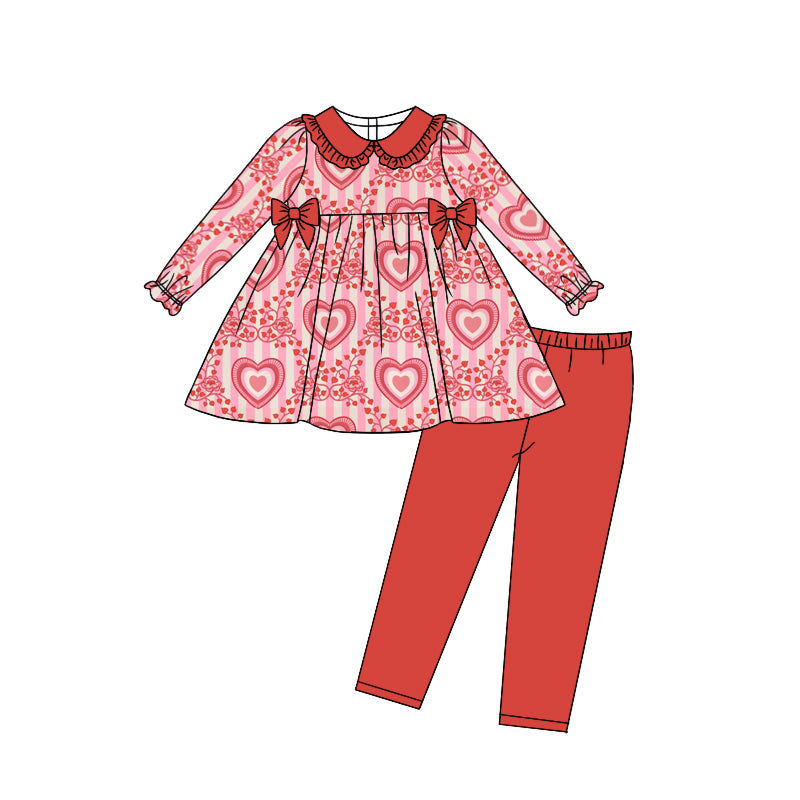Baby Girls Valentines Red Hearts Bows Tunic Legging Clothing Sets Preorder(moq 5)