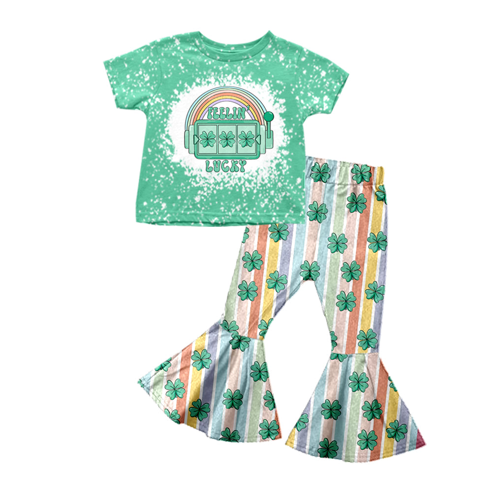 Baby Girls St Patrick Day Lucky Quatrefoil Top Bell Pants Sets Preorder(moq 5)