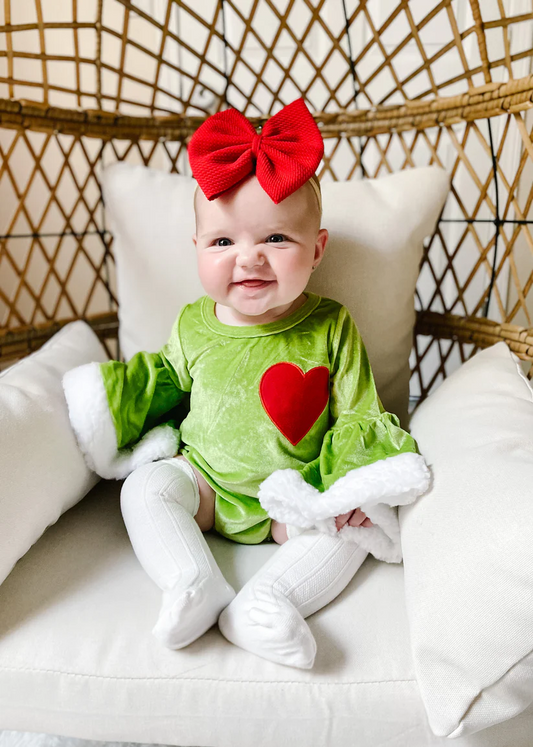 Girls heart Green Romper Velvet fabric