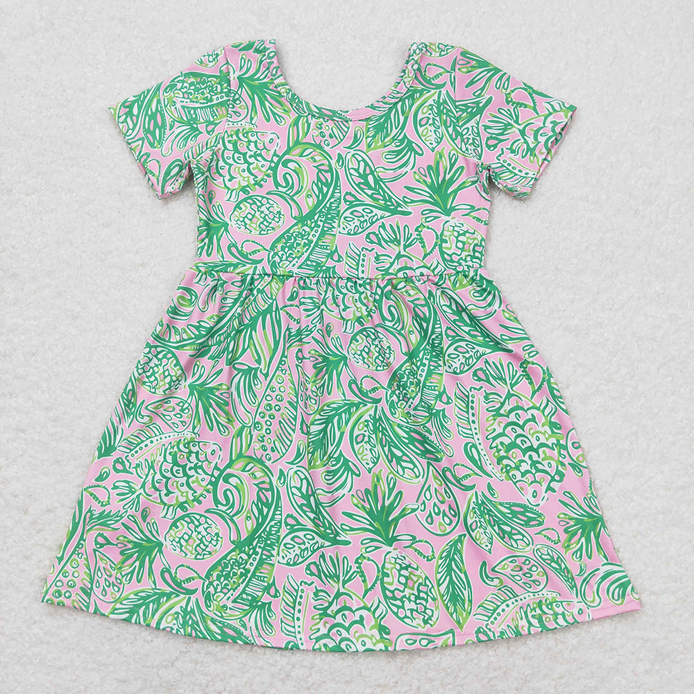 Baby Girls Green Leaves Short Sleeve Knee Length Dresses