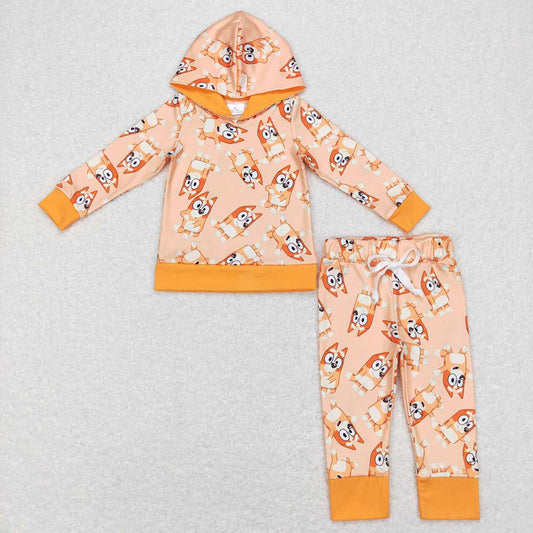 Baby Kids Toddler Orange Dog Hooded Top Shirt Pants Clothing Sets