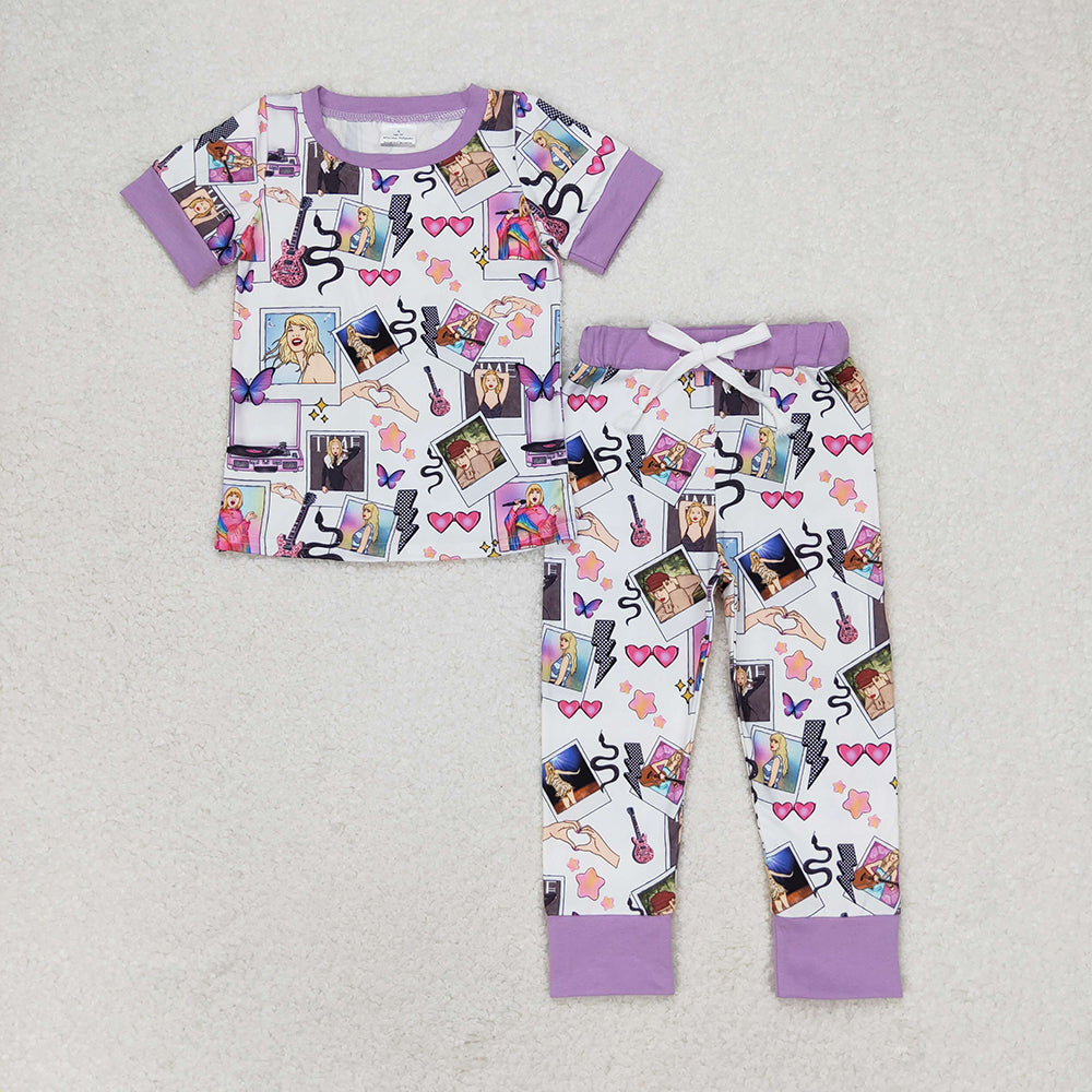 Baby Girls Purple Singer Hearts Tee Shirt Top Pants Pajamas Clothes Sets