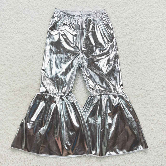 P0254 Baby Girls Grey Holographic Spandex Bell Bottom Pants