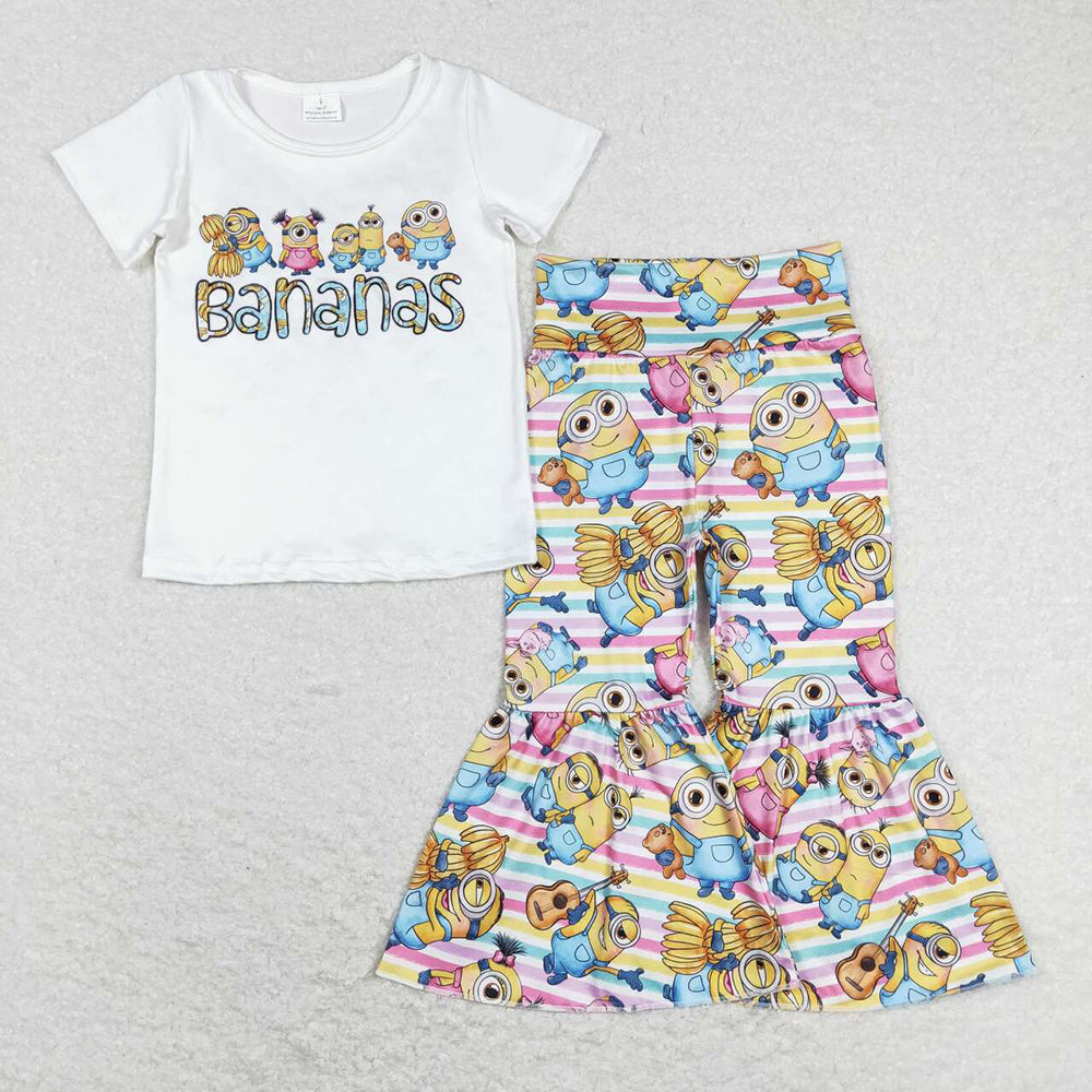 Baby Girls Short Sleeve Bananas Animals Shirt Bell Pants Clothes Sets