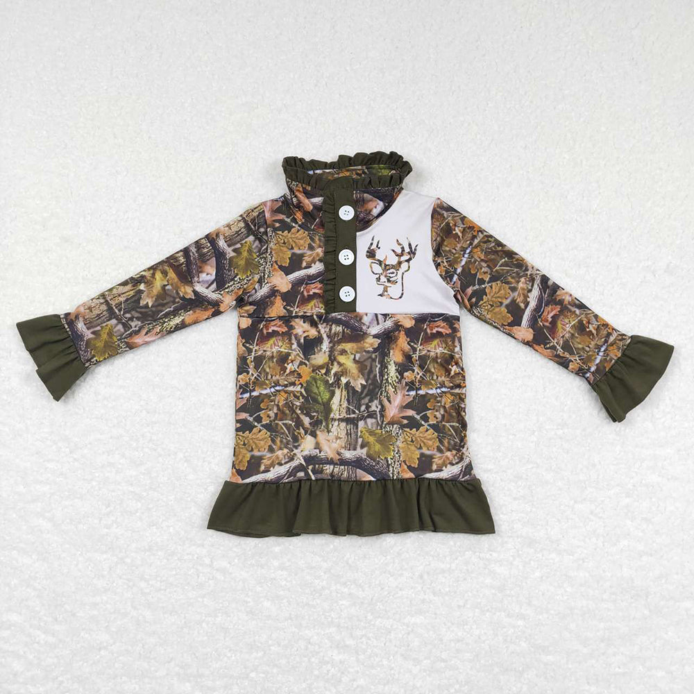 Baby Girls Camo Hunting Deer Ruffle Pullover Jackets Tops