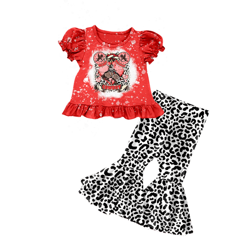 Baby Girls Red Cowboy Rodeo Top Cow Bell Pants Sets Preorder(moq 5)