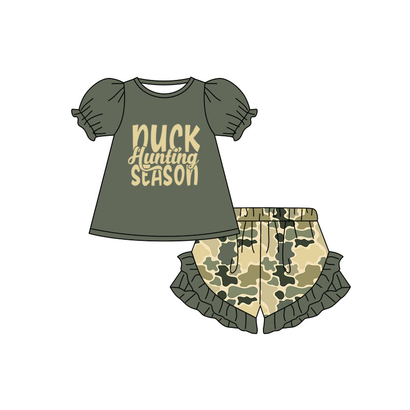 Baby Girls Duck Hunting Season Shirts Top Camo Shorts Summer Clothes Sets Preorder(moq 5)