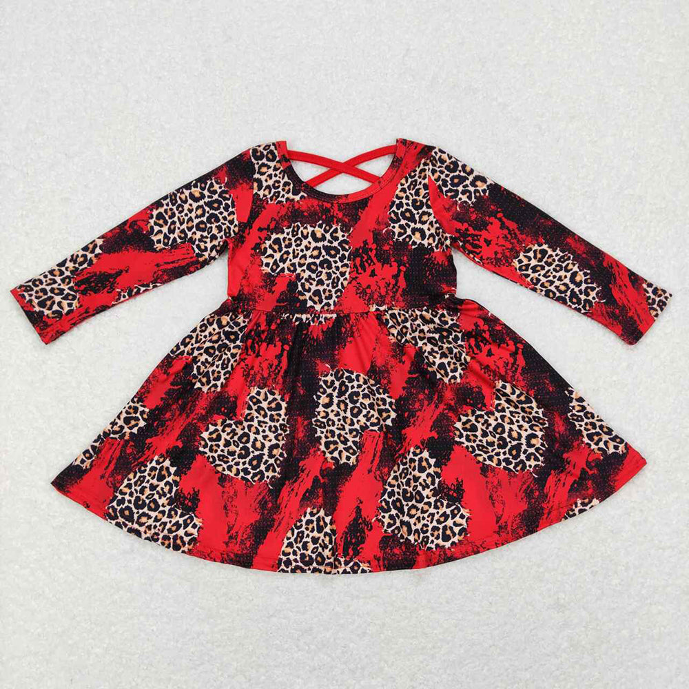 Baby Girls Red Leopard Hearts Long Sleeve Valentines Dresses