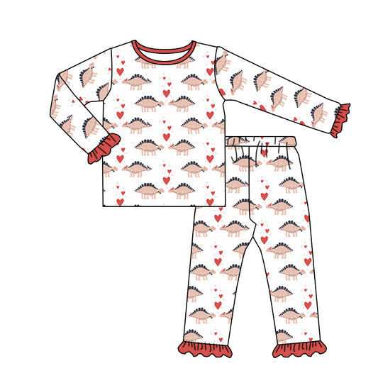 Baby Girls White Dinosaur Top Pants Pajamas Clothes Sets preorder(moq 5)