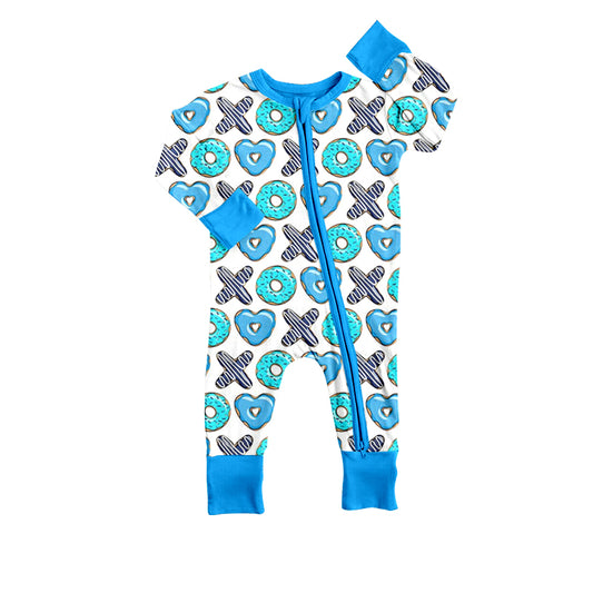 Baby Boys Valentines Blue XO Long Sleeve Rompers preorder(moq 5)