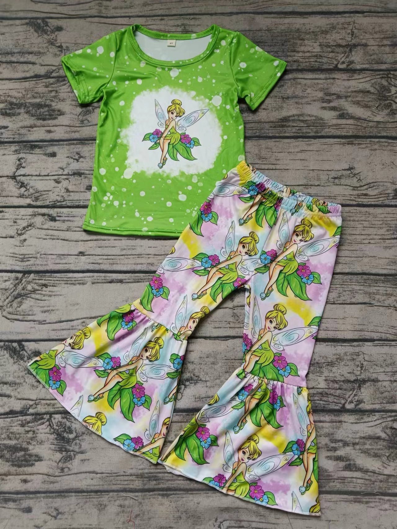 Baby Girls Princess Green Short Sleeve Tee Top Bell Pants Clothes Sets Preorder(moq 5)