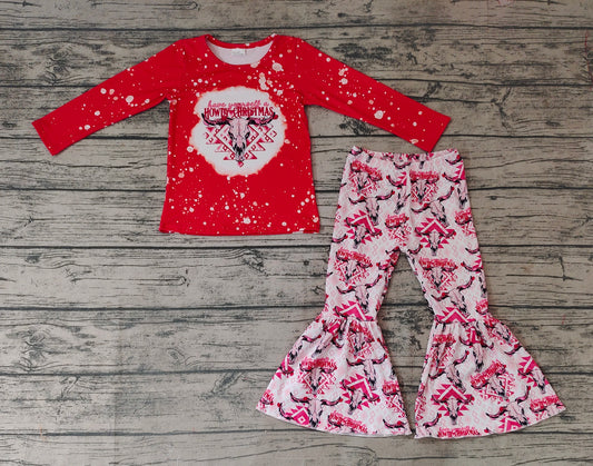Baby Girls Howdy Christmas Long Sleeve Top Bell Pants Clothes Sets