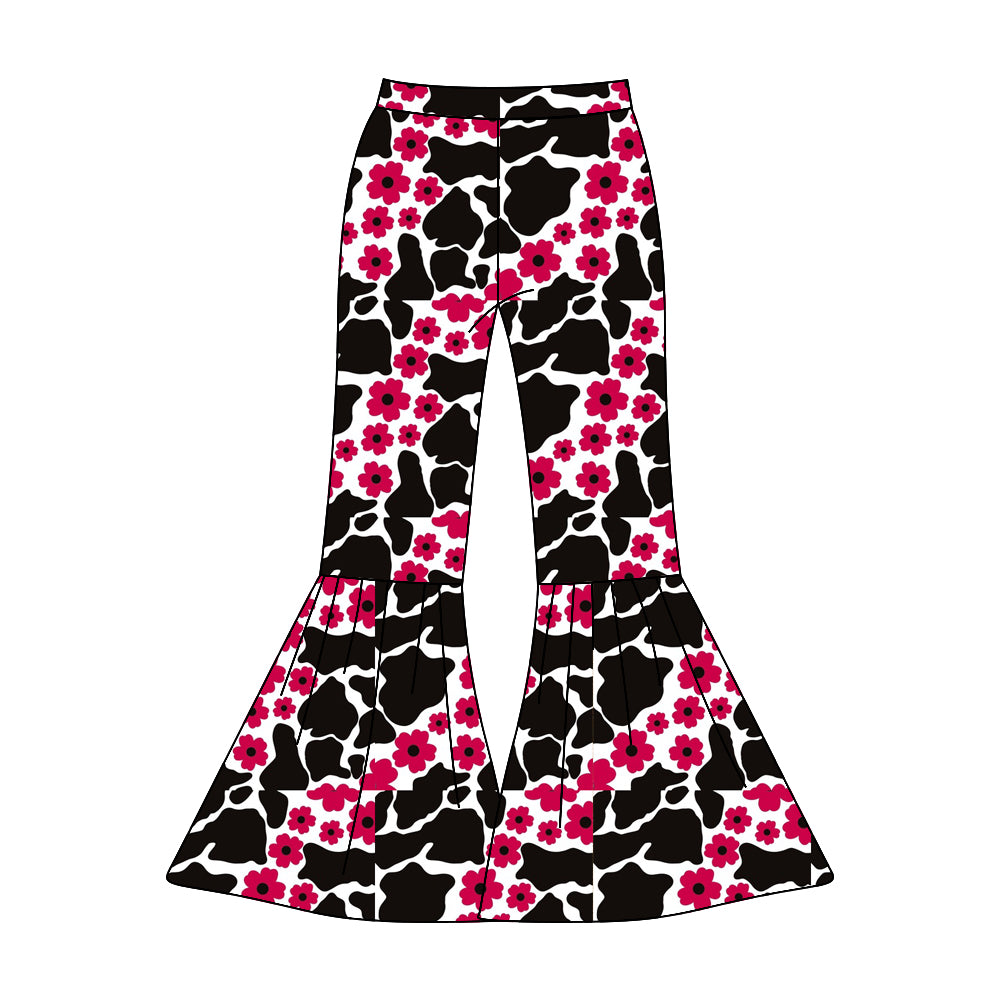 Adult Women Cow Print Flowers Bell Bottom Pants Preorder(moq 5)