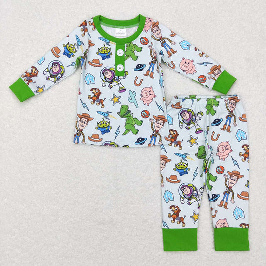 Baby Kids Green Toy Top Pants Pajamas Clothes Sets