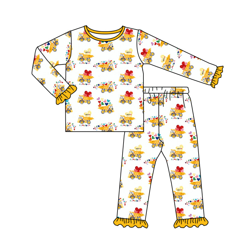 Baby Girls Valentines Tractor Top Pants Pajamas Clothes Sets preorder(moq 5)