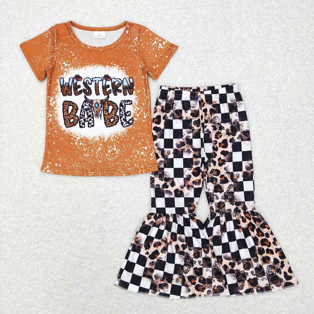 Baby Girls Sibling Western Babe Leopard Outfits Rompers Clothes Sets