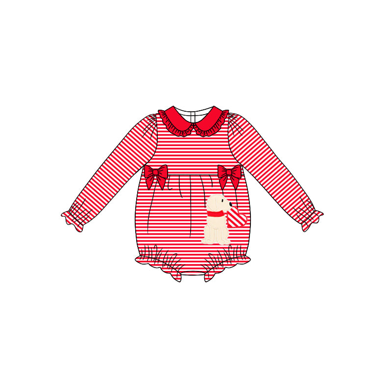 Baby Girls Valentines Dogs Hearts Long Sleeve Bows Rompers preorder(moq 5)