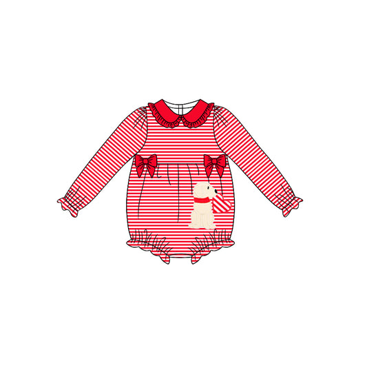 Baby Girls Valentines Dogs Hearts Long Sleeve Bows Rompers preorder(moq 5)