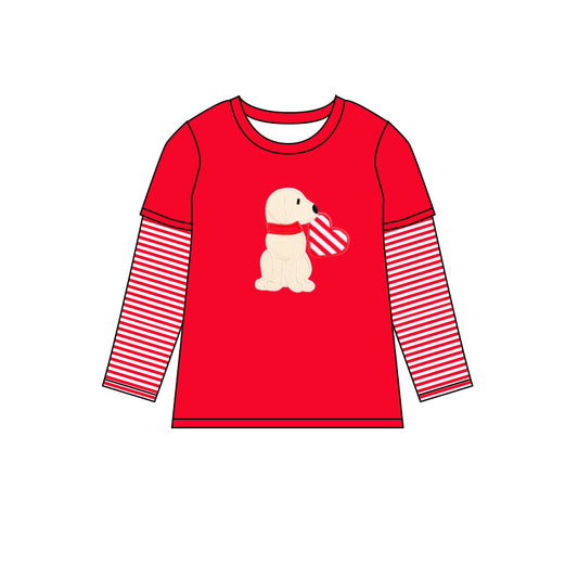 Baby Boys Red Stripes Valentines Dogs Long Sleeve Tee Shirts preorder(moq 5)